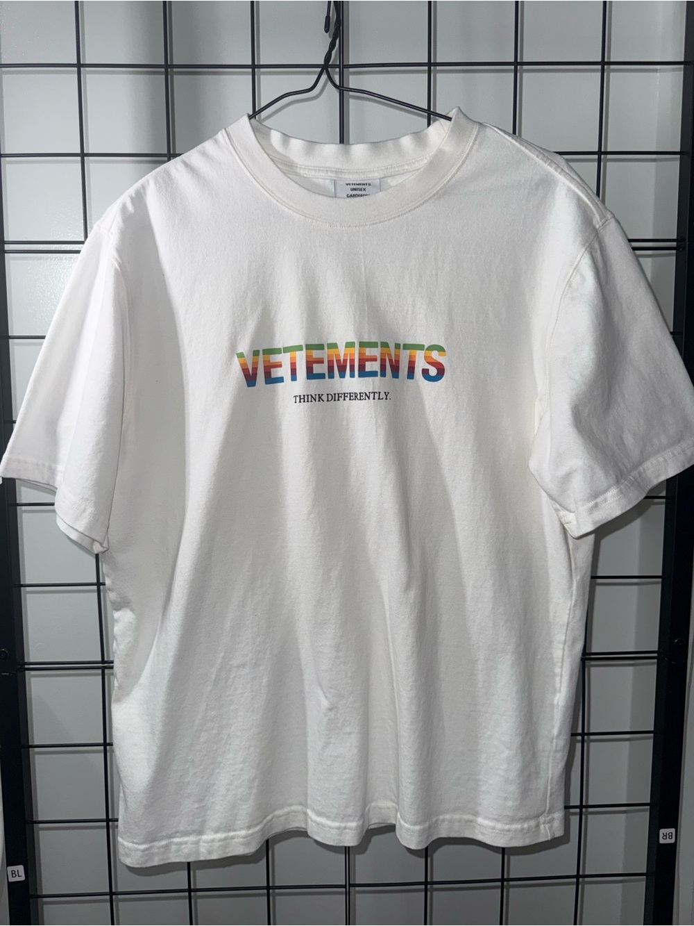 Vetements White T-Shirt with Multicolor Rainbow Logo